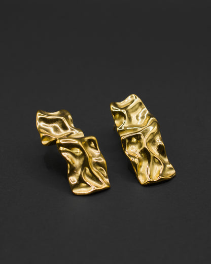 Waves of Silence 18k gold plated 316L stainless steel organic melted drop earrings