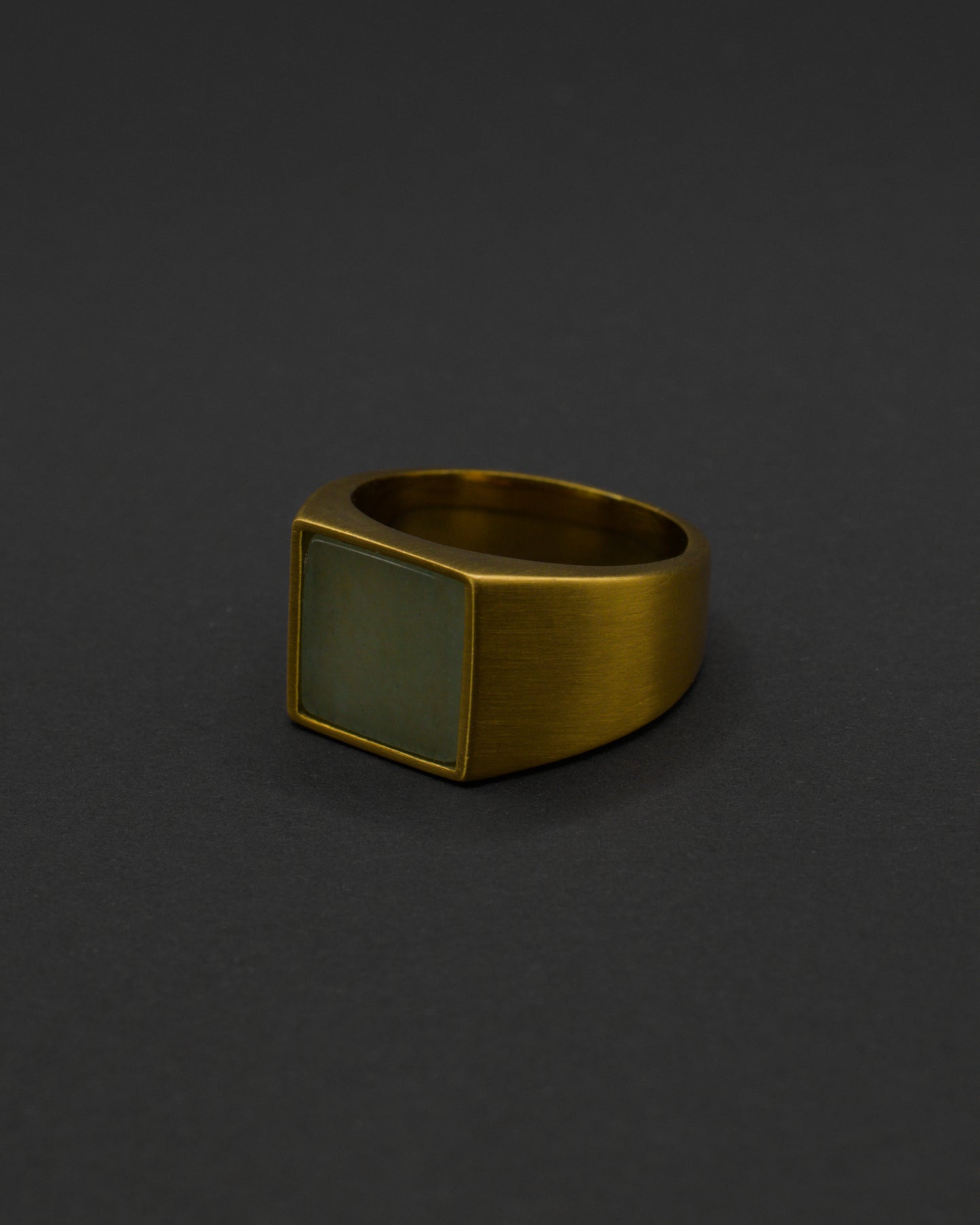 Sage Ring rectangular gold brushed signet ring with smooth sage green stone in 18k gold plated 316L Stainless Steel